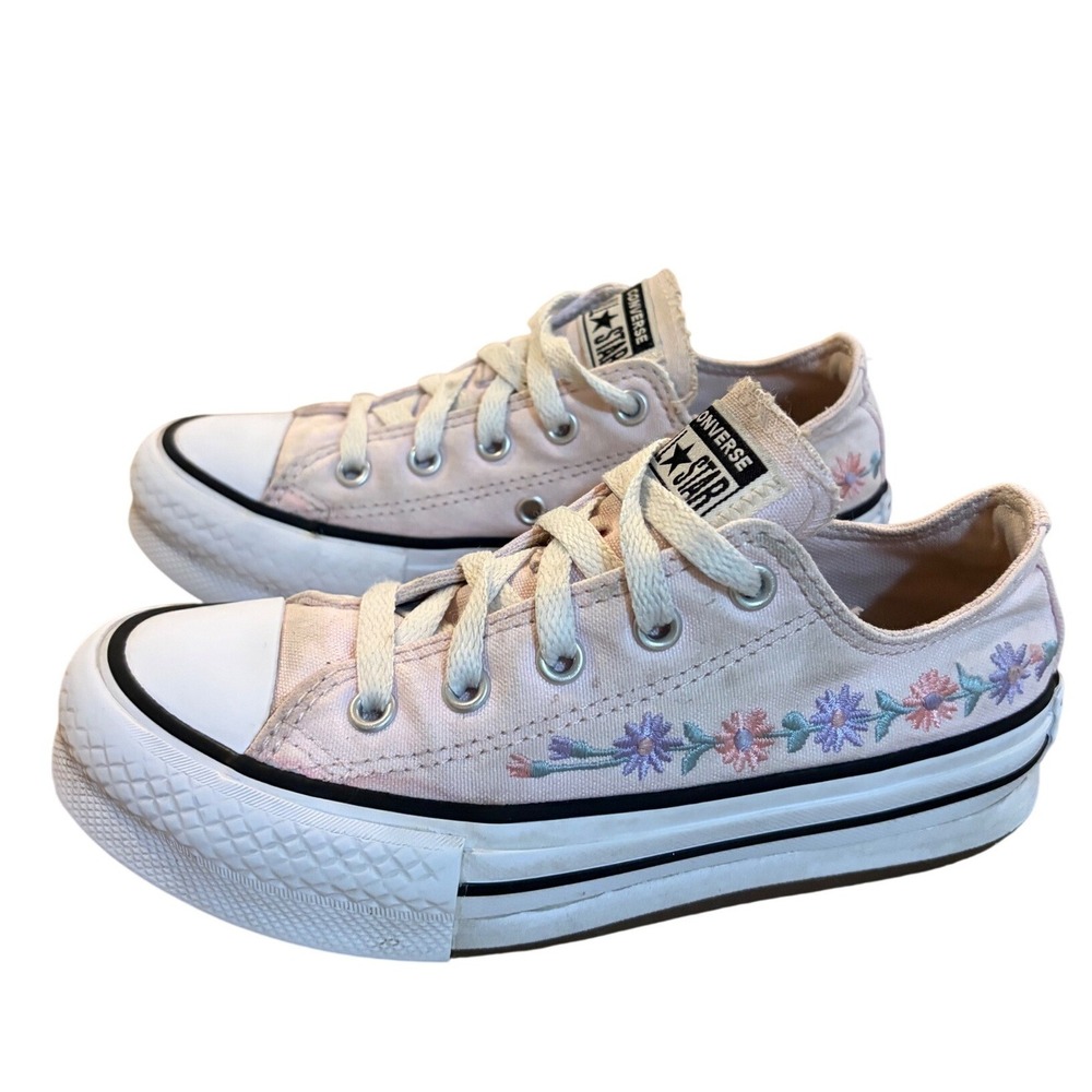 Chuck Taylor All Star EVA Lift Platform Embroidered Florals Girls 1Y Canvas Pink